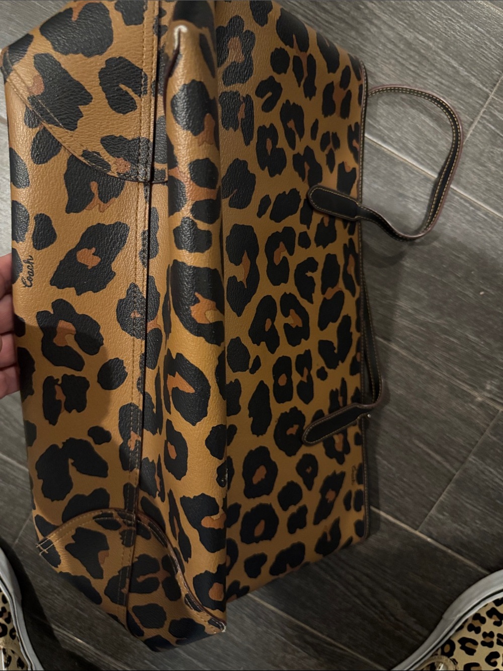 Coach Leopard-Print Leather Tote - Tan/Black - Picture 4 of 7